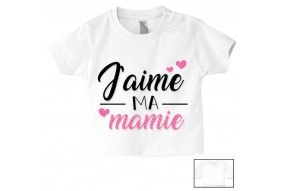 Tee-shirt de bébé j’aime ma mamie trois cœurs fille