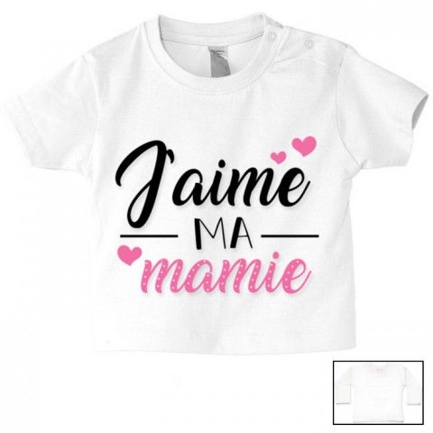 Tee-shirt de bébé j’aime ma mamie trois cœurs fille