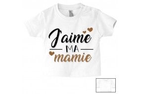 Tee-shirt de bébé j’aime ma mamie trois cœurs garçon