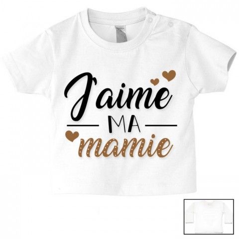 Tee-shirt de bébé j’aime ma mamie trois cœurs garçon