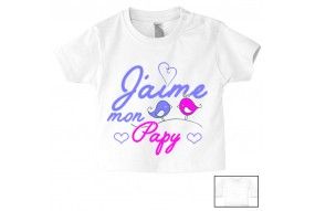 Tee-shirt de bébé j’aime mon papy oiseaux fille