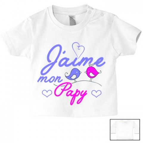 Tee-shirt de bébé j’aime mon papy oiseaux fille