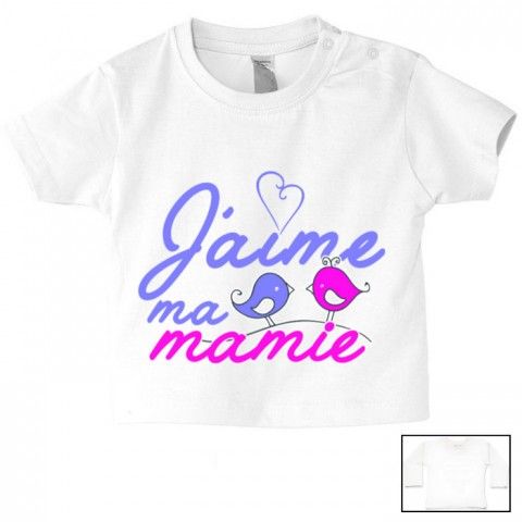 Tee-shirt de bébé j’aime ma mamie oiseaux fille