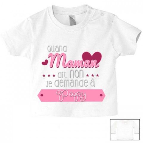 Tee-shirt de bébé quand maman dit non je demande à papy cœur fille