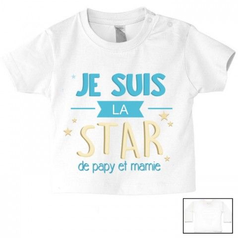 Tee-shirt de bébé je suis la star de papy et mamie garçon