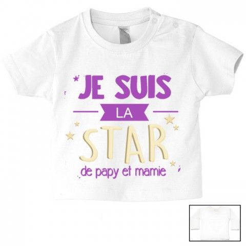 Tee-shirt de bébé je suis la star de papy et mamie fille