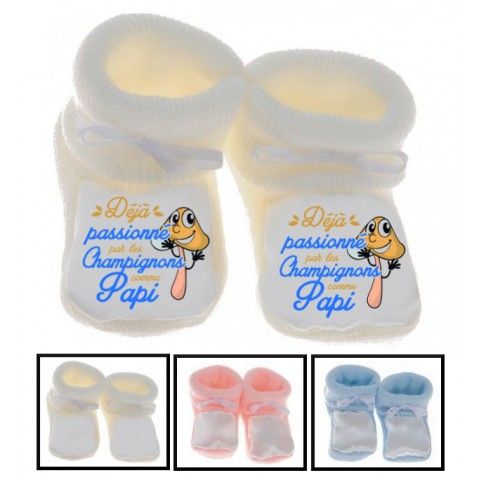 Chaussons de bébé déjà passionné par les champignons comme papi