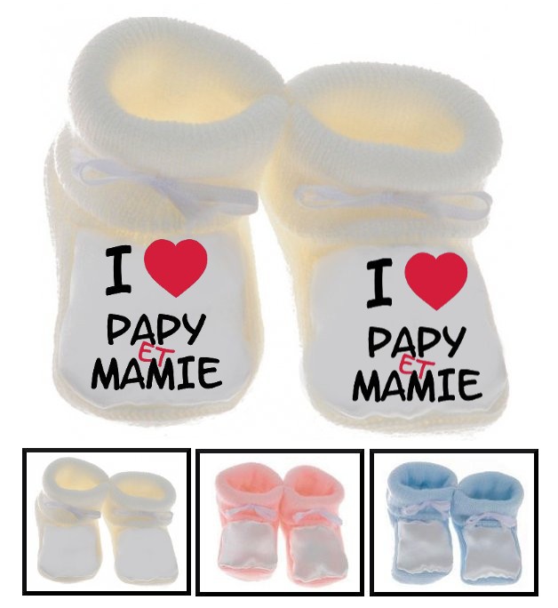 Chaussons de bebe i love papy et mamie c ur rouge