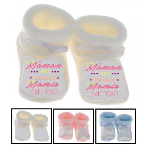 Chaussons de bébé ma maman sait beaucoup ma mamie sait tout fille