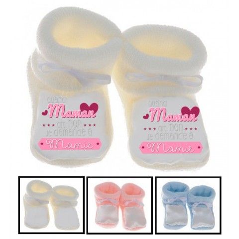 Chaussons de bébé quand maman dit non je demande à mamie cœurs fille