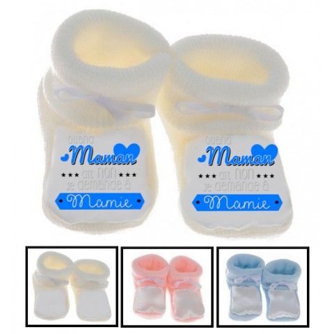 Chaussons de bébé quand maman dit non je demande à mamie cœurs garçon