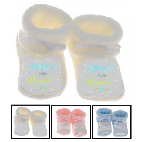 Chaussons de bébé surprise j’arrive mamie garçon