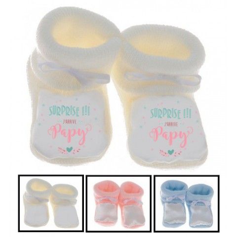 Chaussons de bébé surprise j’arrive papy fille