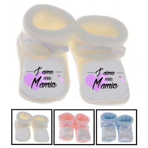 Chaussons de bébé j’aime ma mamie cœur violet