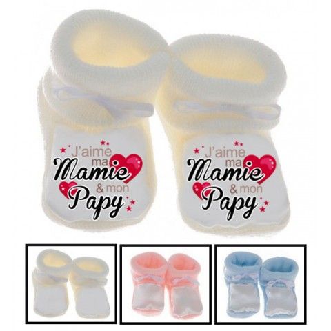 Chaussons de bébé j’aime ma mamie et mon papy étoiles