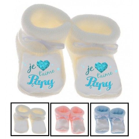 Chaussons de bébé je t’aime papy cristal garçon