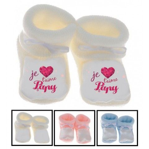 Chaussons de bébé je t’aime papy cristal fille