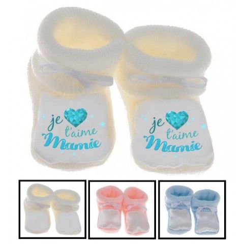 Chaussons de bébé je t’aime mamie cristal garçon