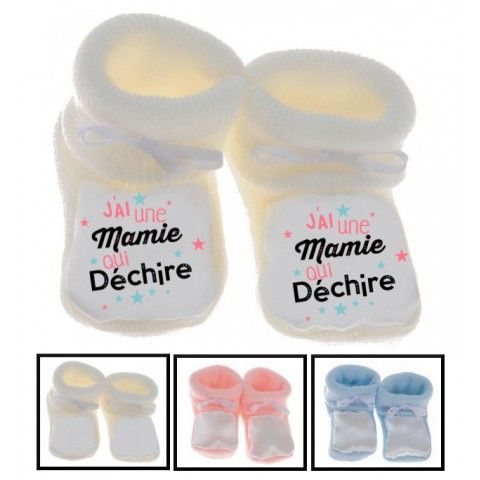 Chaussons de bébé j’ai une mamie qui déchire étoiles fille