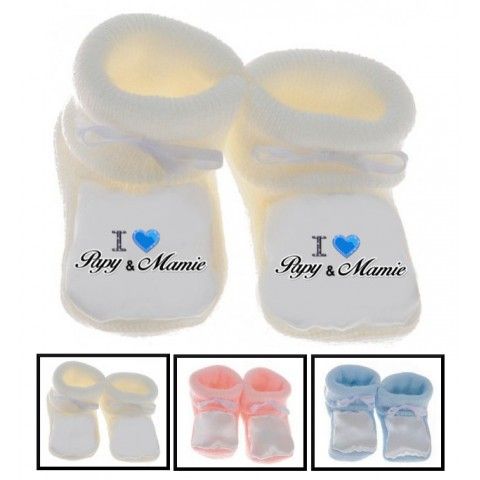 Chaussons de bébé i love papy & mamie brillant garçon