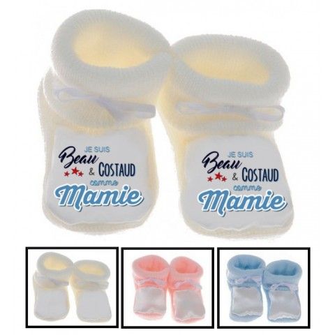 Chaussons de bébé je suis beau et costaud comme mamie