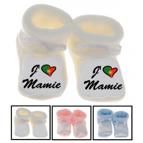 Chaussons de bébé j’aime mamie bicolore