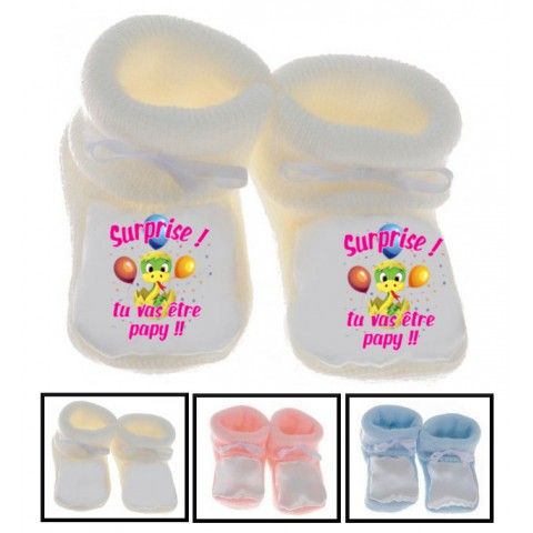 Chaussons de bébé surprise tu vas être papy éclosion fille