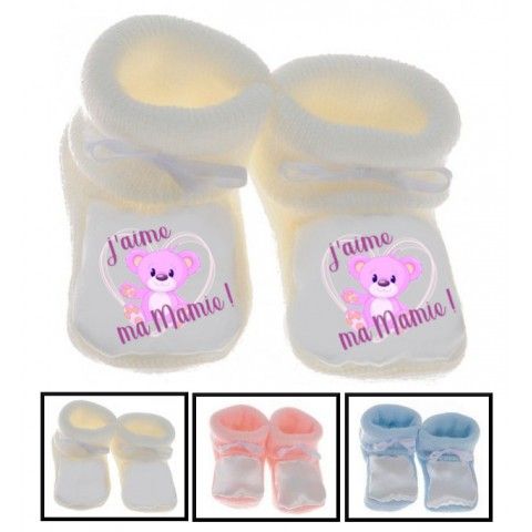 Chaussons de bébé j’aime ma mamie ourson fille