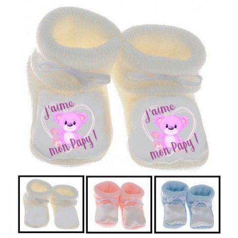 Chaussons de bébé j’aime mon papy ourson fille