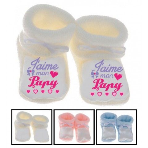 Chaussons de bébé j’aime mon papy en cœurs fille