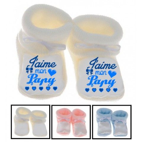 Chaussons de bébé j’aime mon papy en cœurs garçon