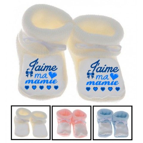 Chaussons de bébé j’aime ma mamie en cœurs garçon