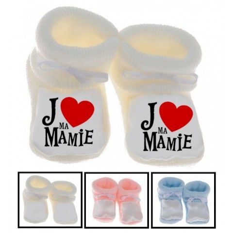 Chaussons de bébé j’aime ma mamie cœur rouge