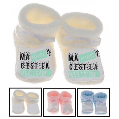 Chaussons de bébé ma mamie c’est la meilleure pois garçon