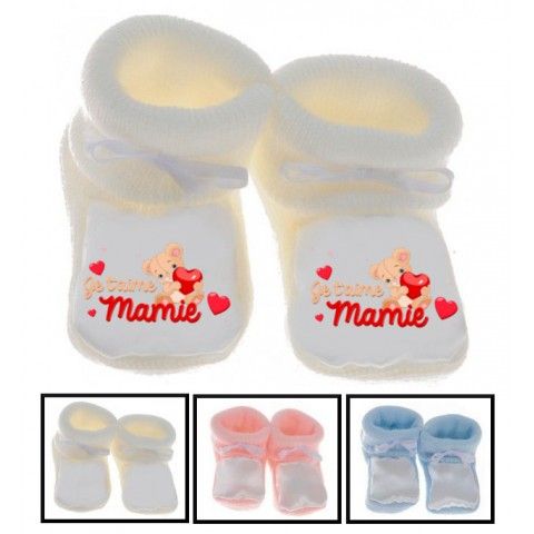 Chaussons de bébé je t’aime mamie nounours rouge 