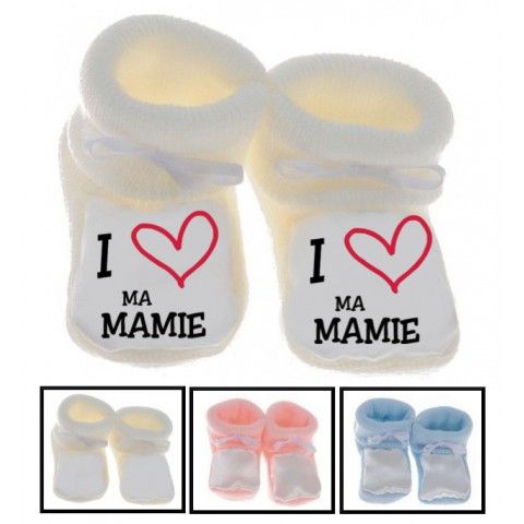 Chaussons de bébé i love ma mamie rouge et noir 