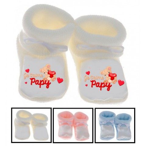 Chaussons de bébé je t’aime papy nounours rouge 