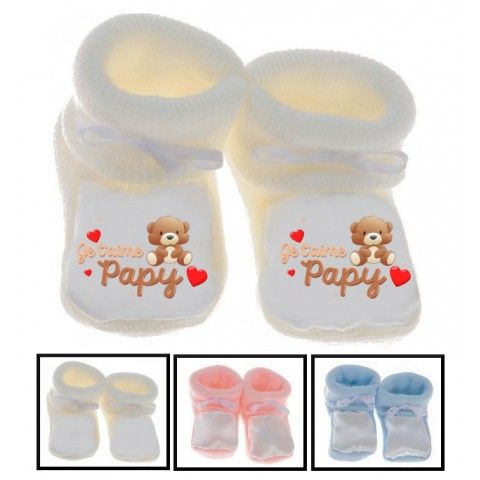 Chaussons de bébé je t’aime papy nounours marron