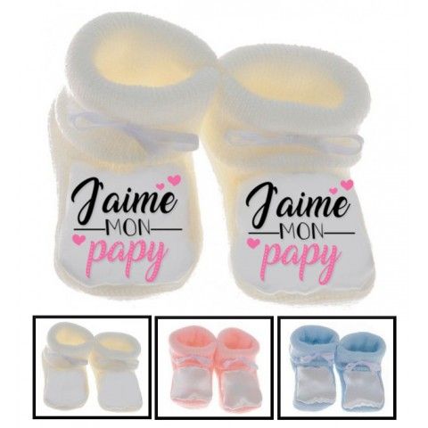 Chaussons de bébé j’aime mon papy trois cœurs fille