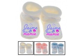 Chaussons de bébé j’aime ma mamie oiseaux fille