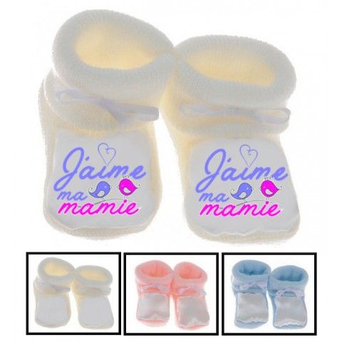 Chaussons de bébé j’aime ma mamie oiseaux fille