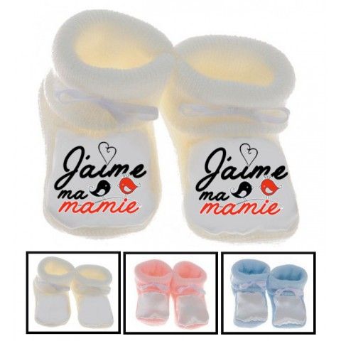 Chaussons de bébé j’aime ma mamie oiseaux garçon