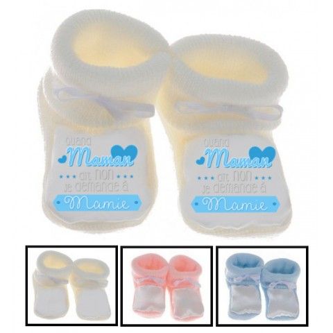 Chaussons de bébé quand maman dit non je demande à mamie cœur garçon