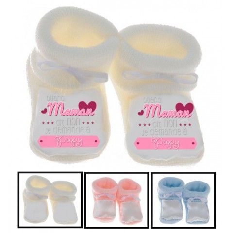 Chaussons de bébé quand maman dit non je demande à papy cœur fille