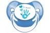 Tétine de bébé traces de main bleues et ballons personnalisée 