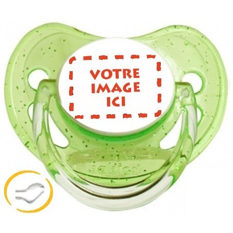 Tétine personnalisée paillette verte photo silicone