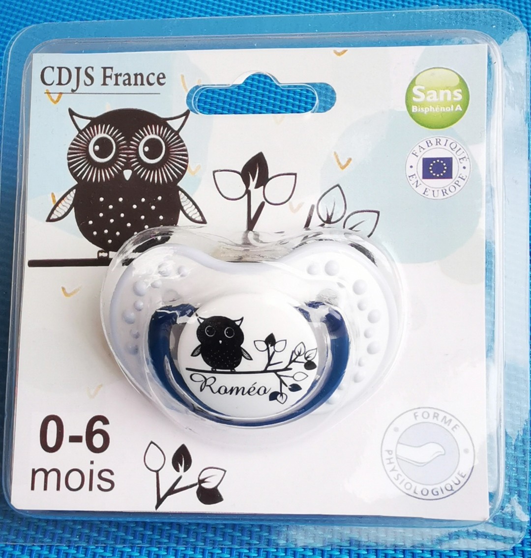 Achat tétine de bébé hibou garçon personnalisée