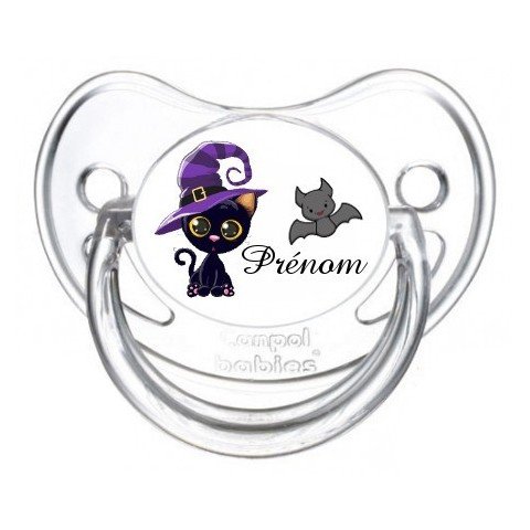 Tétine de bébé Halloween personnalisée chat chauve souris