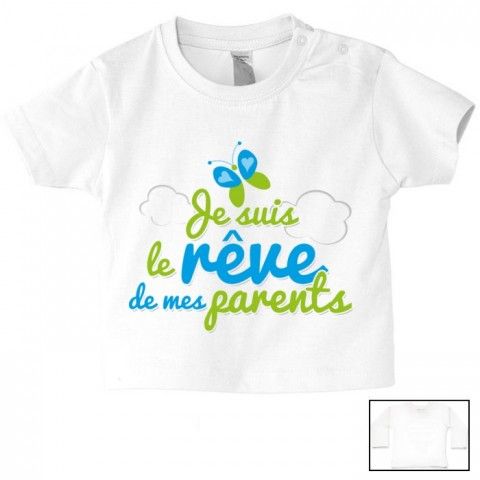 Tee-shirt de bébé je suis beau et costaud comme papa bleu vert