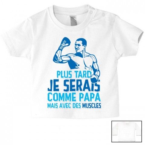 Tee-shirt de bébé je suis beau et costaud comme papa bleu vert